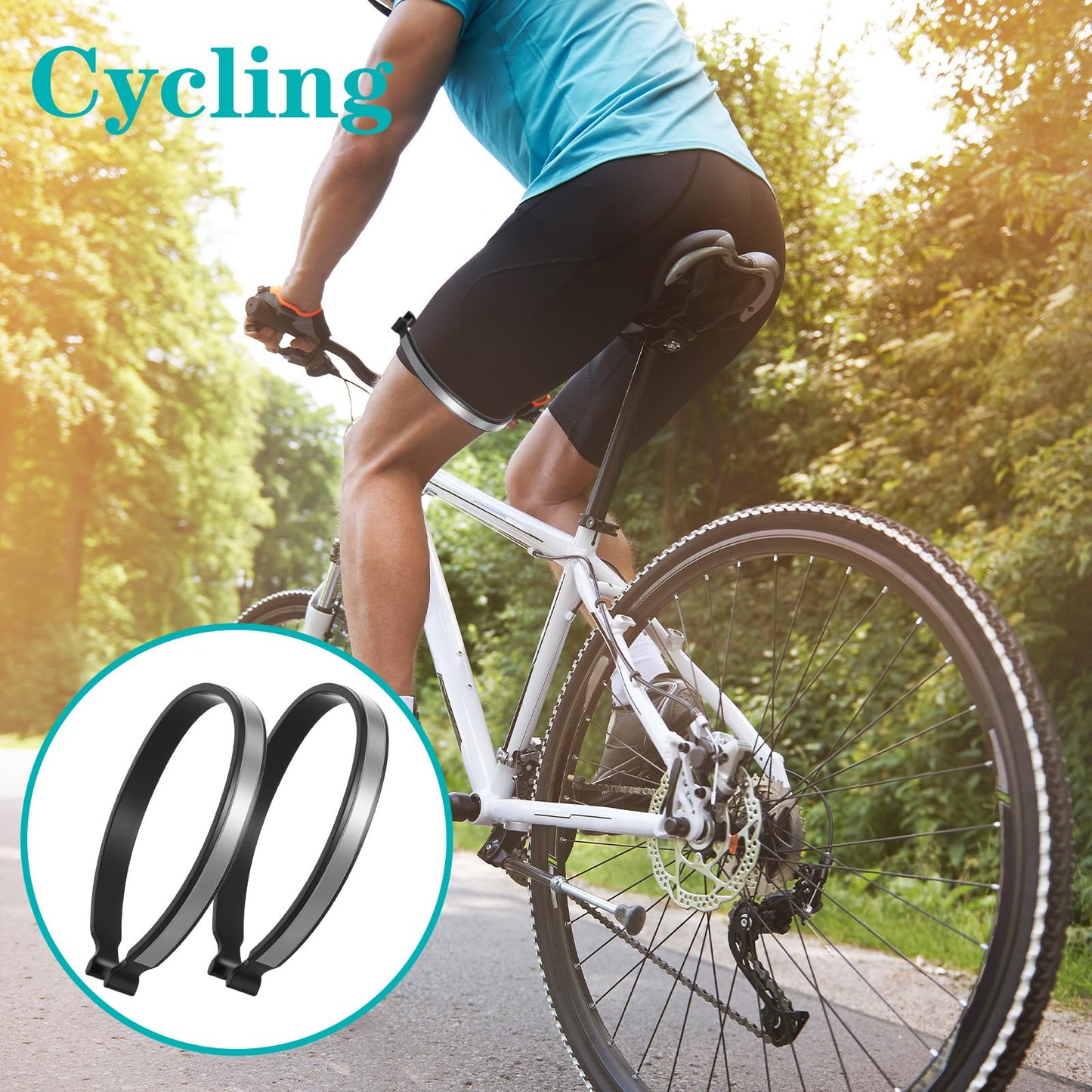 JIYIN 4Pcs High Reflective Cycling Trousers Clips, Safety Bicycle Elastic Ankle Cuffs Bands, Outdoor Recreation Cycling Trouser Clip Pant Leg Cuff Clip Reflective Gear for Riding Fishing Outdoor