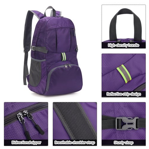 Yaopeing Lightweight Backpack,25L Foldable Hiking Packable,Water Resistant Travel Outdoor Shoulder Bag for Woman Men,Purple