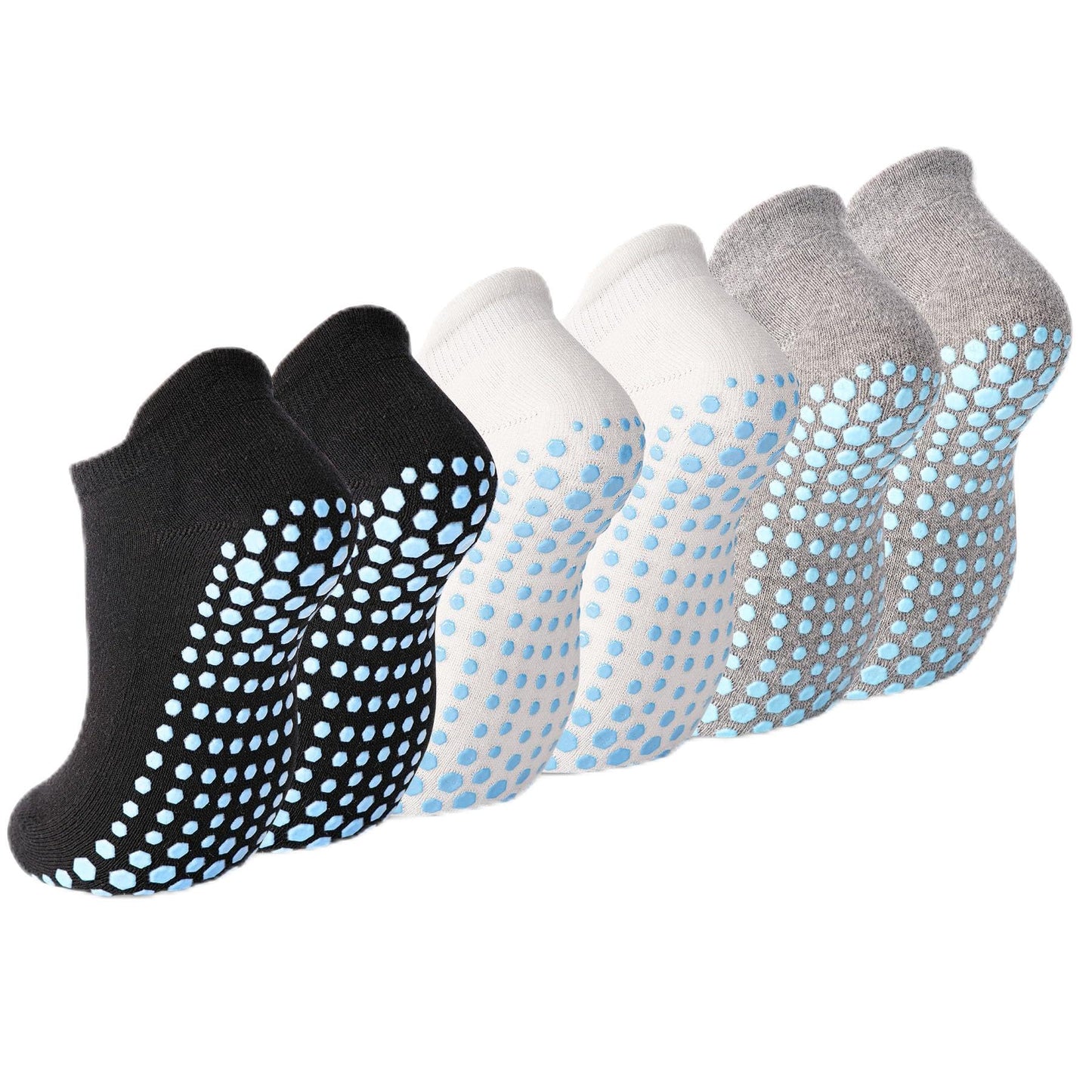 SkiBeaut 6 Pairs Non Slip UnisexGrips Socks Pilates Men Women Anti Skid Grippers Lady Mens Cushion Socks for Yoga Barre Home & Hospital, US Size 5-8