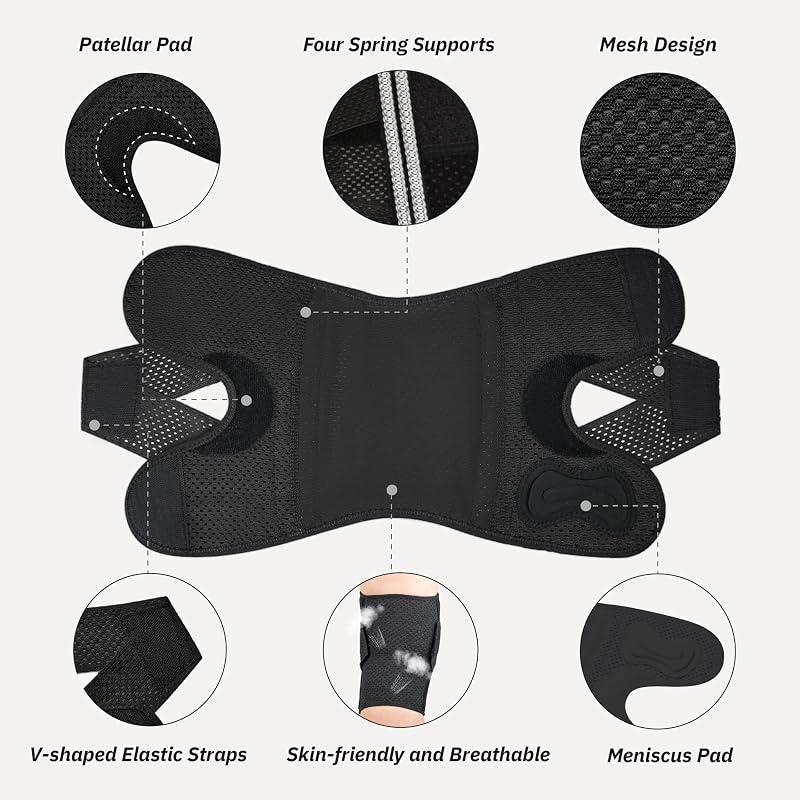 Knee Brace with Side Stabilizers - Adjustable Support for Meniscus Tear, ACL, MCL & Arthritis – Black, Large (Variation: Black+Large)