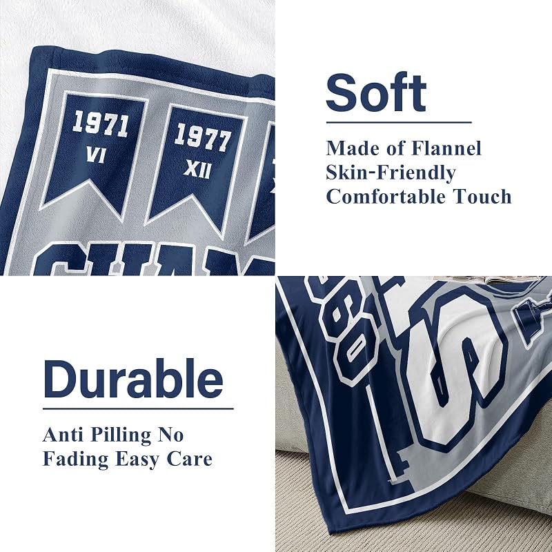 80x60 In Football Blanket - Lightweight Soft Flannel Throw in Blue