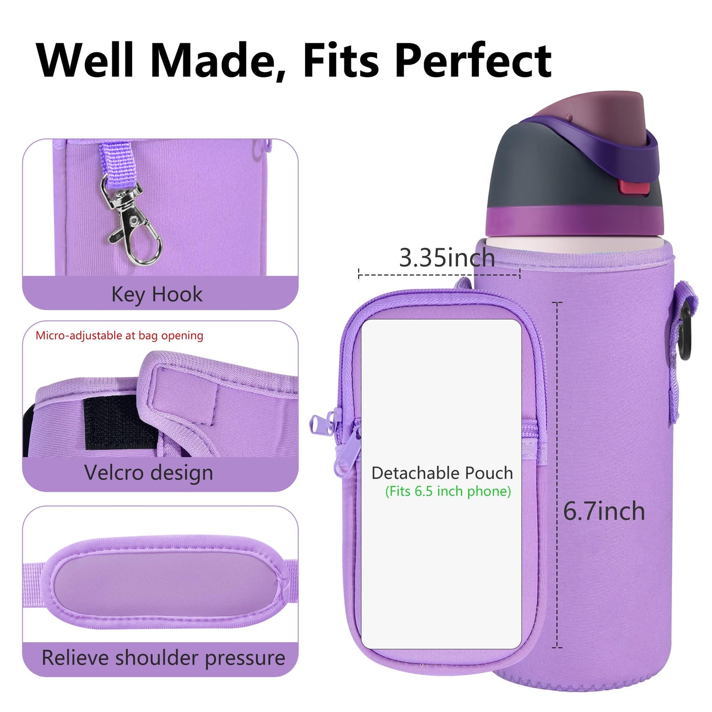 Icesip Purple Water Bottle Carrier Bag with Strap, Fits Owala FreeSip 32 oz