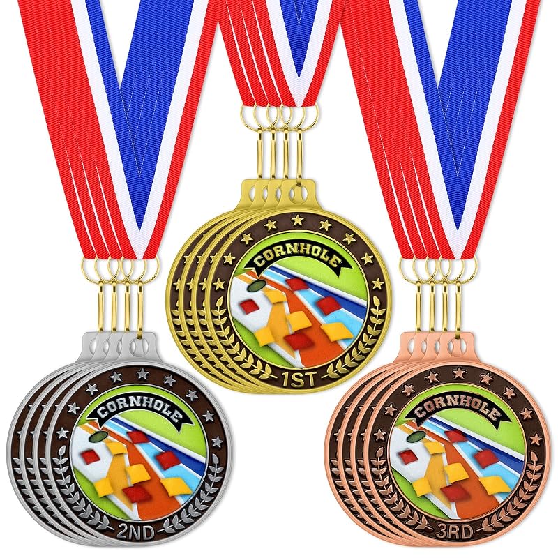 Variation of THIS listing: 12 Pcs Cornhole Medals with Red White Blue Neck Ribbons