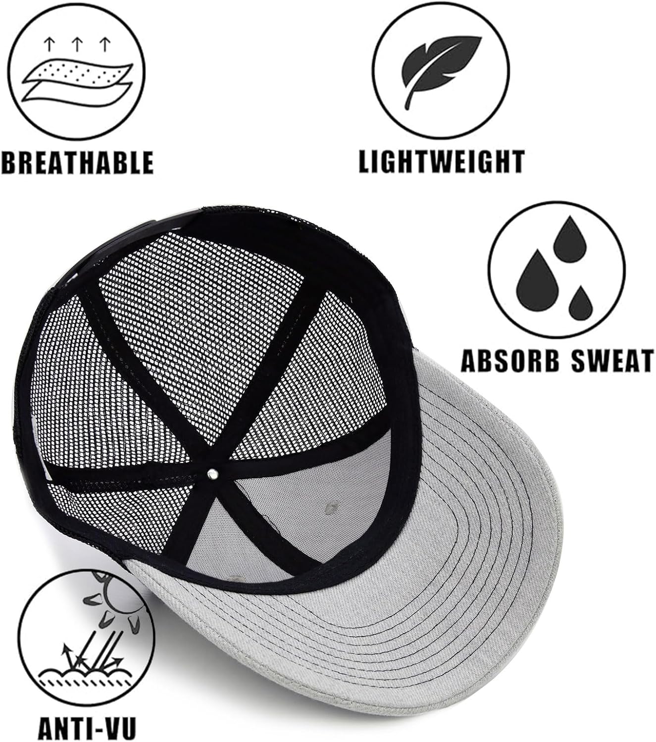 2-Pack Breathable Mesh Snapback Trucker Hats, Adjustable Baseball Caps for Men Women, Cotton-Poly Twill Outdoor