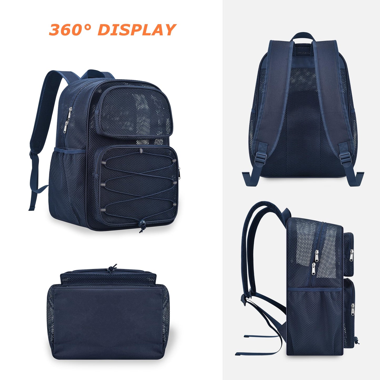 Bagenius Mesh Backpack Heavy Duty See Through Mesh Bag with Paded Strap Large Capacity for Sports Hiking Travel Outdoor Beach, Blue-30L