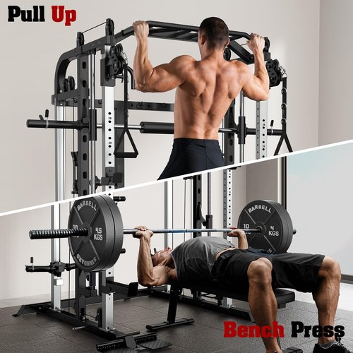 Royal Fitness Smith Machine, Multifunctional Power Cage Rack with Smith Bar and Cable Pulley System, and LAT Pull Down Machine for Home Gym…