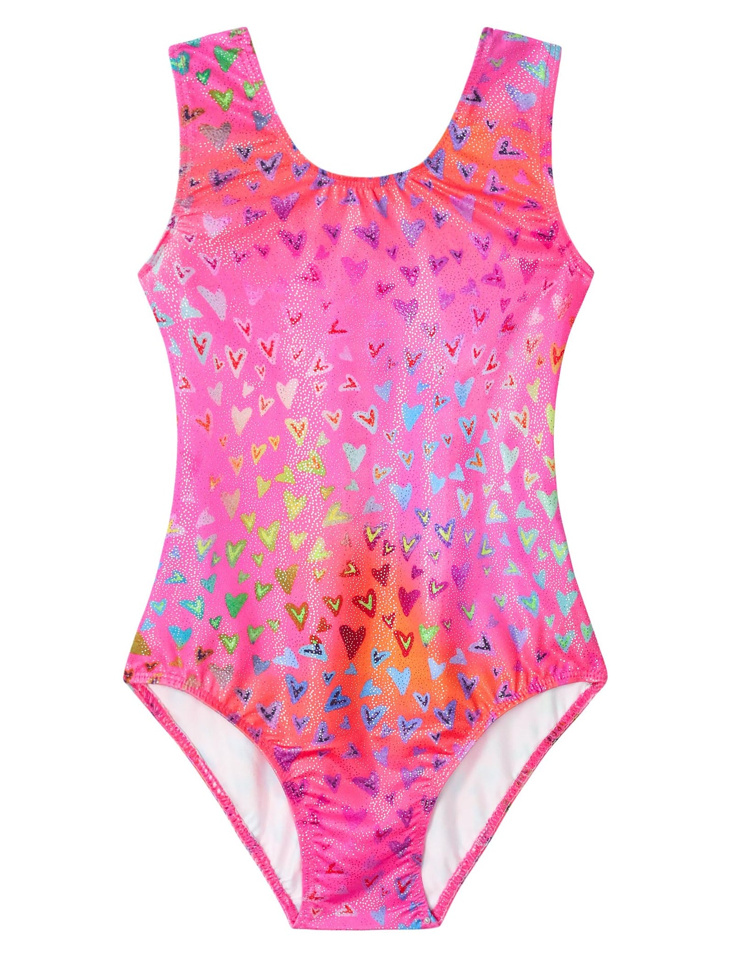 Domusgo Gymnastics Leotards for Girls Size 6-7 Years Old Nenon Pink Heart Sleeveless Practice Outfits