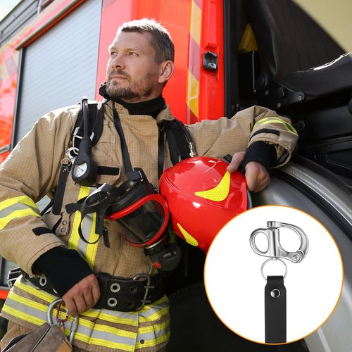 Reallnaive 2 Pcs Firefighter Quick Release Shackle with Leather Handle for SCBA Mask Quick Release Clip Firefighter Tools Accessories Marine Grade 316 Stainless Steel Snap Shackle for Rigging, Black