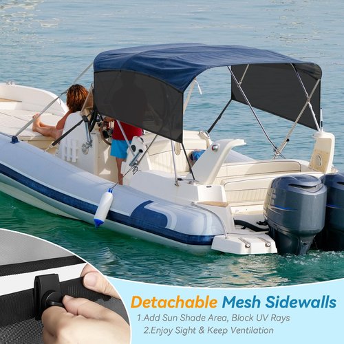 Detachable Clip in Bimini Top Mesh Sidewalls, Boat Sun Shade Universal Fit for 4 Bow Bimini Tops, with Straps Clips (Bimini Tops Not Included)