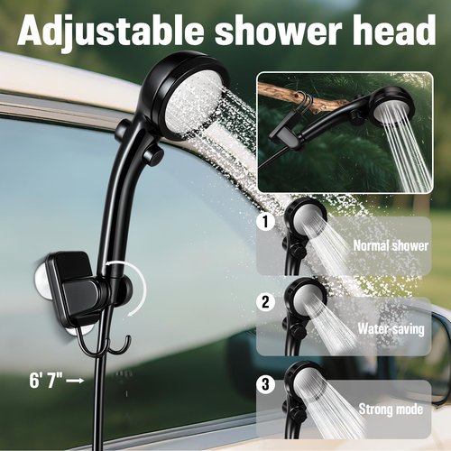 Motivekit™ Portable Camping Shower | 5.3 Gallons Foldable Bucket, 6000mAh Rechargeable Shower Pump, 6' 7" Filtered Shower Head, Summer Beach Outdoor Showering Hiking Pet Bath RV Car Wash Water Plant