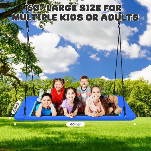 Trekassy 700lb 60" Rectangle Platform Tree Swing for Kids and Adults Waterproof 2 Hanging Straps (Blue)