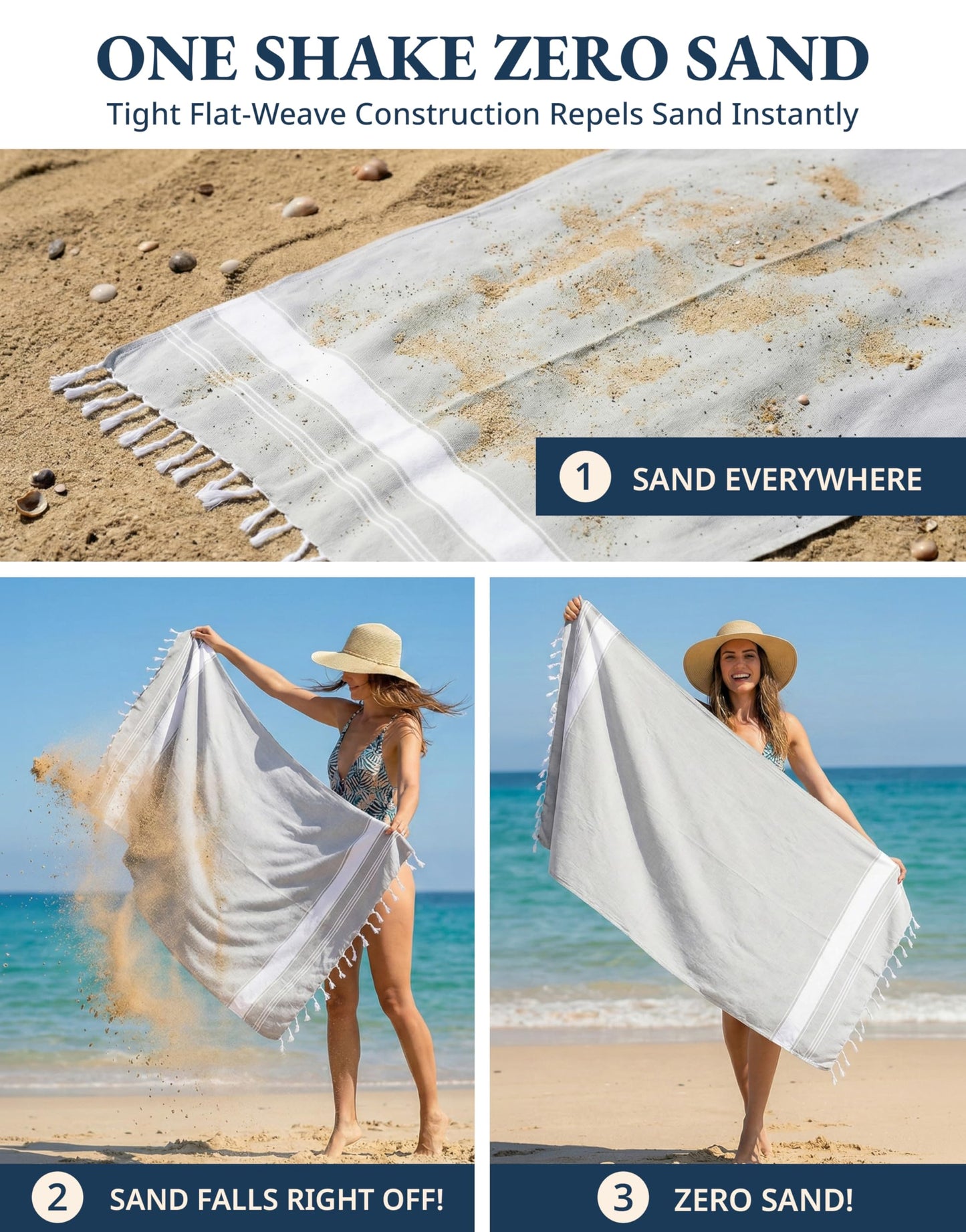 LANE LINEN Large Pool Towels, XL Beach Towel, Pre-Washed, No Shrink, Quick Dry Oversized Beach Towels, Stylish Beach Towel for Women, Sand Free Towel, 39"x71" - Grey