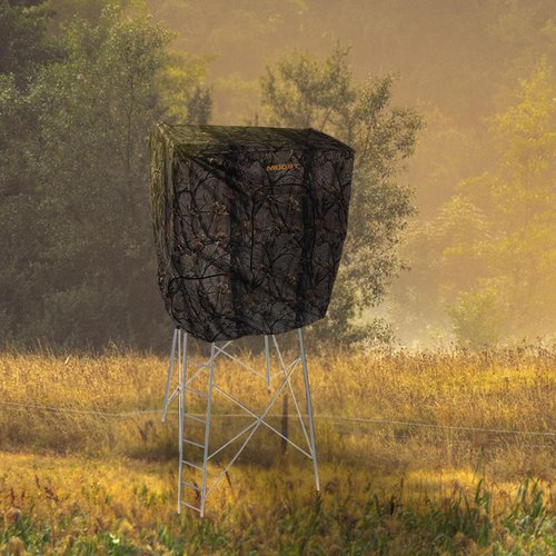 MUDDY Steel 7' Tall Quad Pod Hunting Blind Cover w/ 4 Zippered Windows (Stand Not Included) - Portable Camouflage Shelter and Gear - Deer Hunting Equipment and Accessories