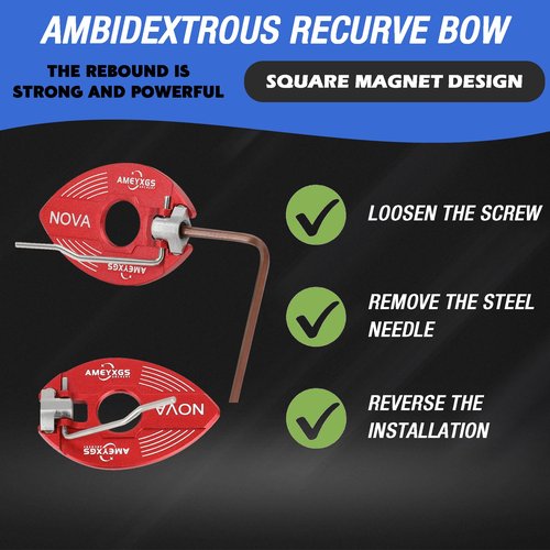 POEARCUS Magnetic Recurve Bow Arrow Rest & Plunger Set - Aluminum Arrow Rest with Stainless Steel Plunger (Brass Core), Adjustable for Right/Left Hand Archers