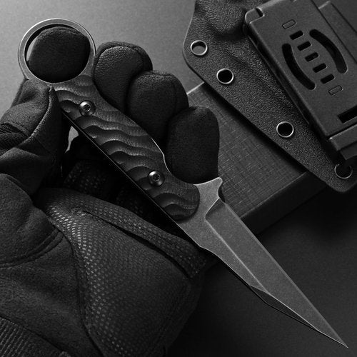 Ccanku C1341 Fixed Blade Knife, K110 Black Stonewashed Steel Blade G10 Handle EDC Tool Knife for Outdoor Survival Hiking Camping(Black)