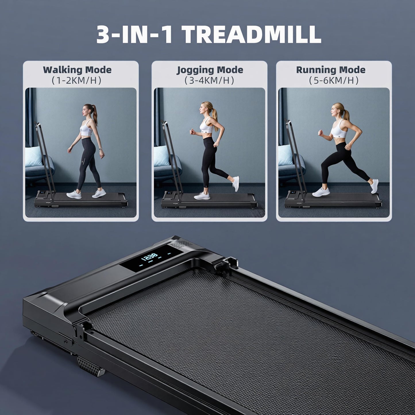 Walking Pad Treadmill for Home - Folding Treadmills with Handle Bar Portable Compact Fold up Indoor Foldable Handles Electric Walk Pads Small Spaces Mini Running Quiet Under Bed Office
