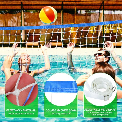 WUBOECE Pool Volleyball Net Replacement 15X3 Ft Extended Length 15Ft-26Ft Adjustable with Heavy Duty Steel Buckle Upgraded Waterproof & Durable Nylon Straps for Swimming (Net Only)