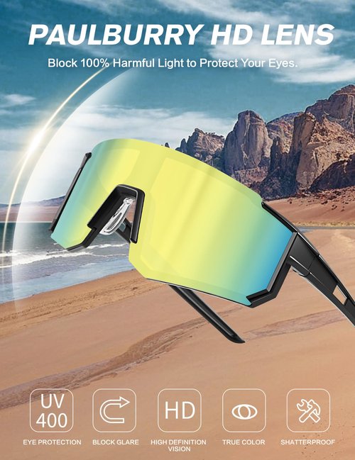 Paulburry Sport Cycling Sunglasses for Men - Women 3 Pack Baseball Shades Sports Glasses for Running MTB Bike Softball