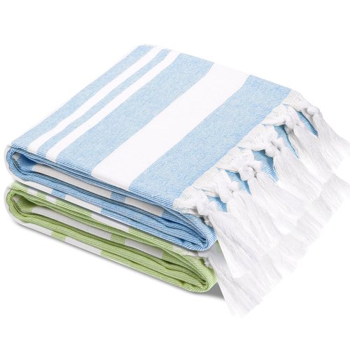 Peryiter 2 Pcs Oversized Turkish Beach Towels 36"x71" Cotton Quick Dry Sand Free Multi Colors Lightweight Sandproof Turkish Towels Travel Camping Accessories (Jade Lime Sky Blue)