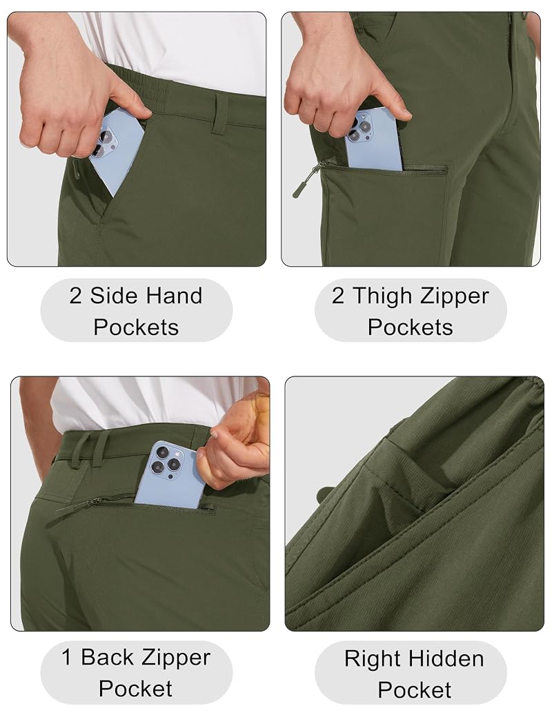 Magcomsen Men's Hiking Pants, Water-Resistant Ripstop 6-Pocket, Lightweight Quick Dry Army Green