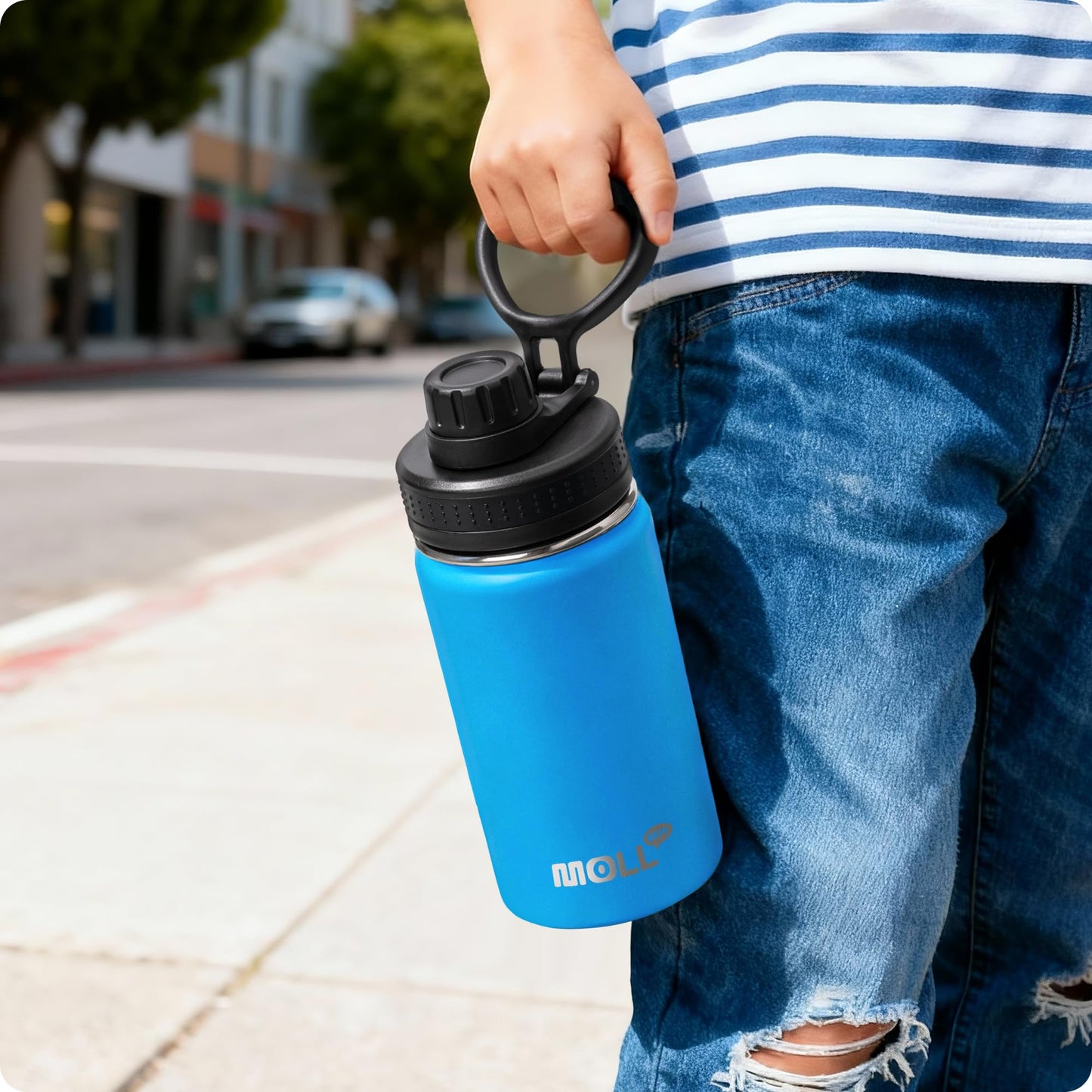 Mollcity Kids Water Bottle with Spout Lid-12 oz Small Insulated Sports Water Bottle for School-Reuasble Stainless Steel Vacuum Travle Leak Proof Water Flask (Sky Blue)