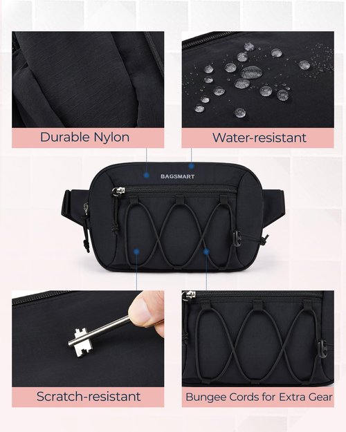 BAGSMART Fanny Packs for Women Small Belt Bag with Adjustable Strap Waist Pack for Running Workout Traveling Hiking, Black
