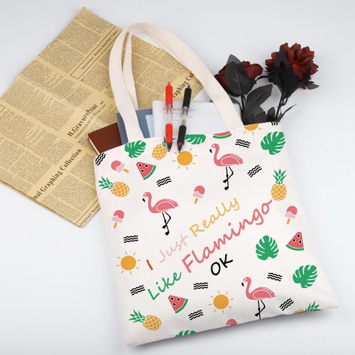 Flamingo Gift Canvas Tote Bag Flamingo Lovers Reusable Shopping Bag Inspirational Gift for Women