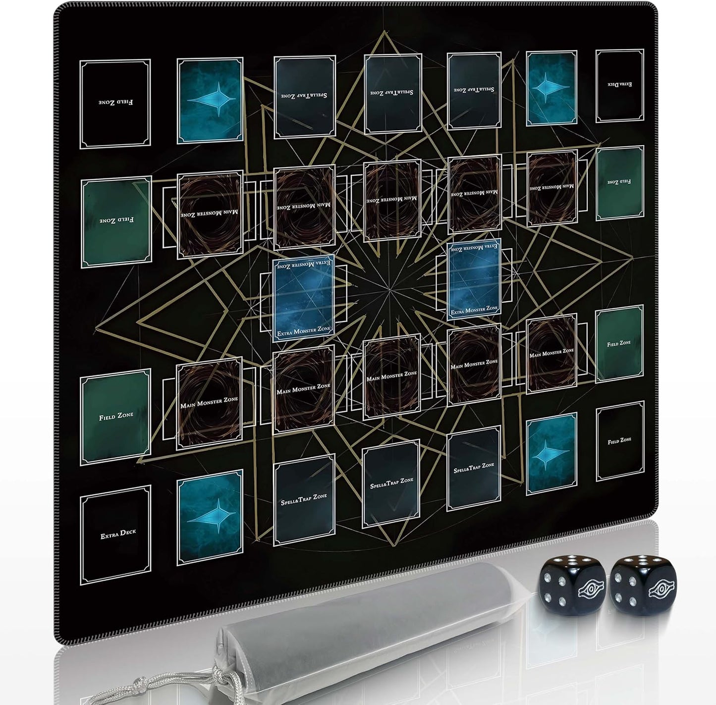 24x24 Rubber Unique dice and Storage Bag for yugioh playmat with Zones, Perfect for yugioh mat and Duel Disk Accessories (Black3)