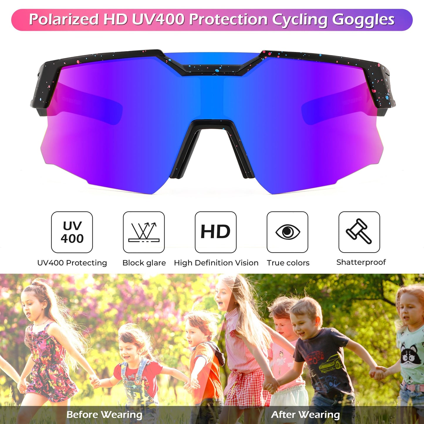 FEISEDY Teens Baseball Sunglasses Sports Cycling Glasses for Youth Polarized UV400 Boys Girls Age 8-14 B0093