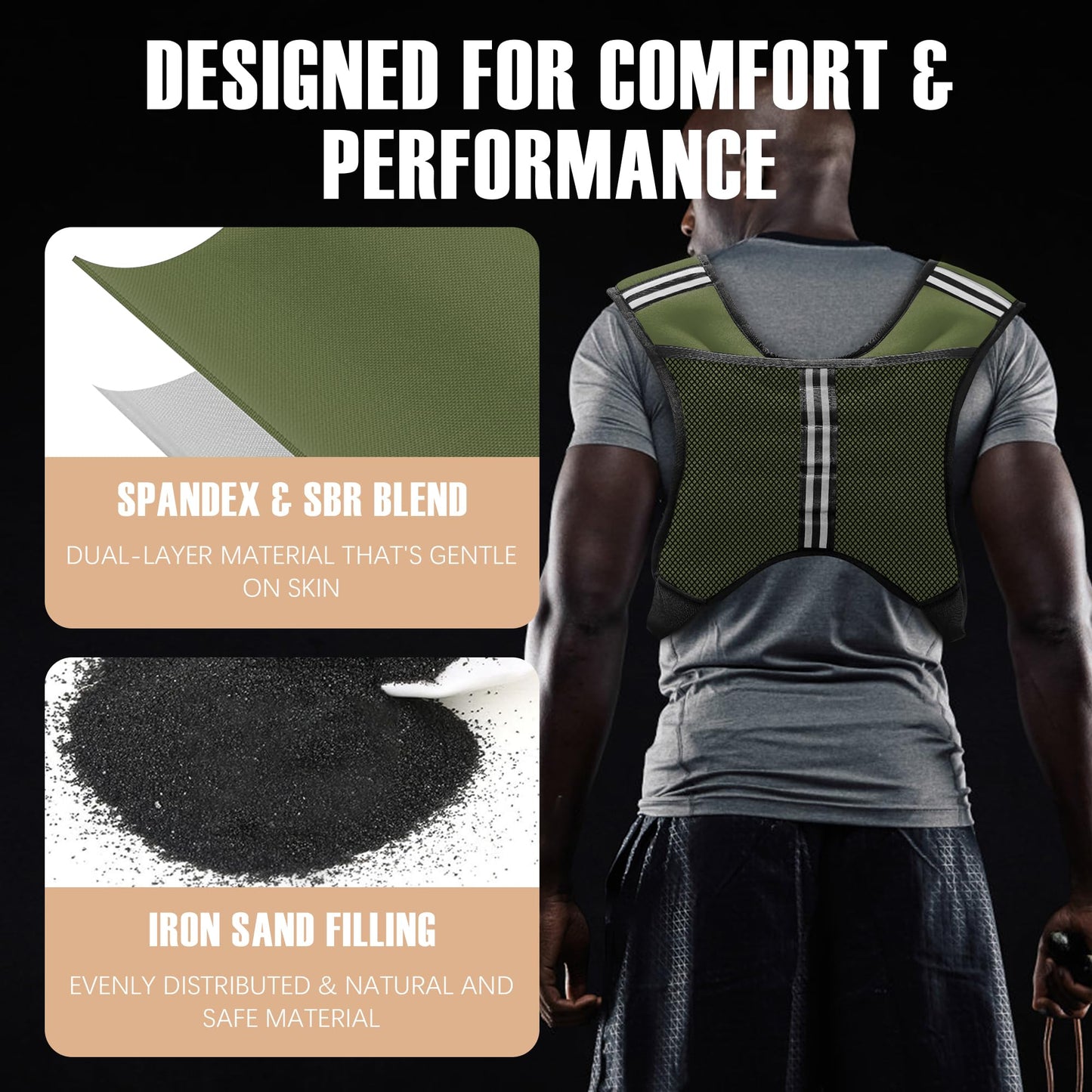 NATURELUX Weighted Vest with Reflective Stripe and Adjustable Buckle Straps, Army Green, 15 lbs