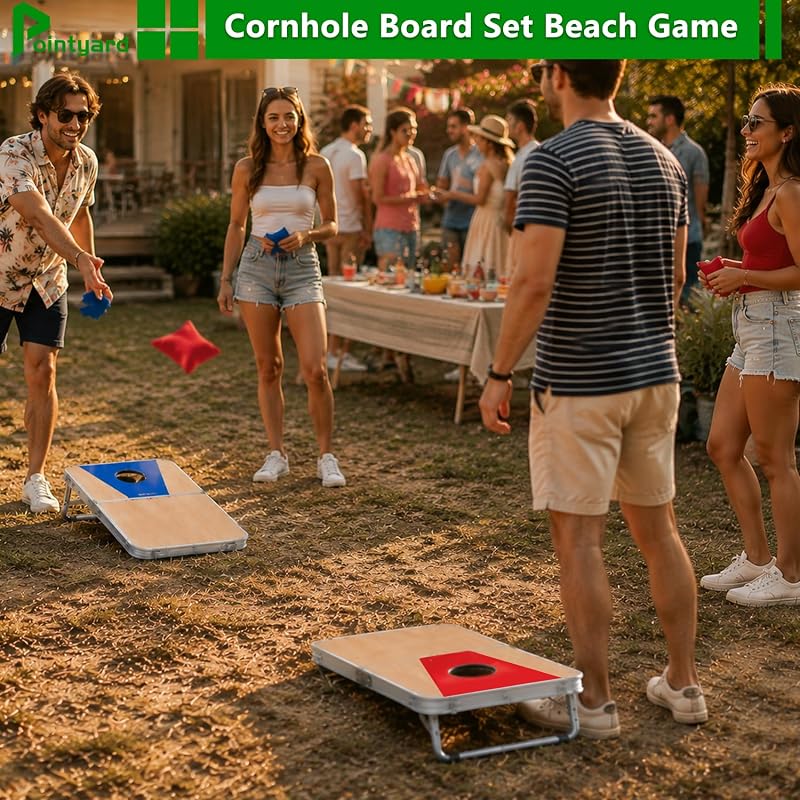 Portable Cornhole Board Set 24x16in Foldable Family Yard Game — 2 Boards, 8 Bags, Rules (Variation: 24x16 In)