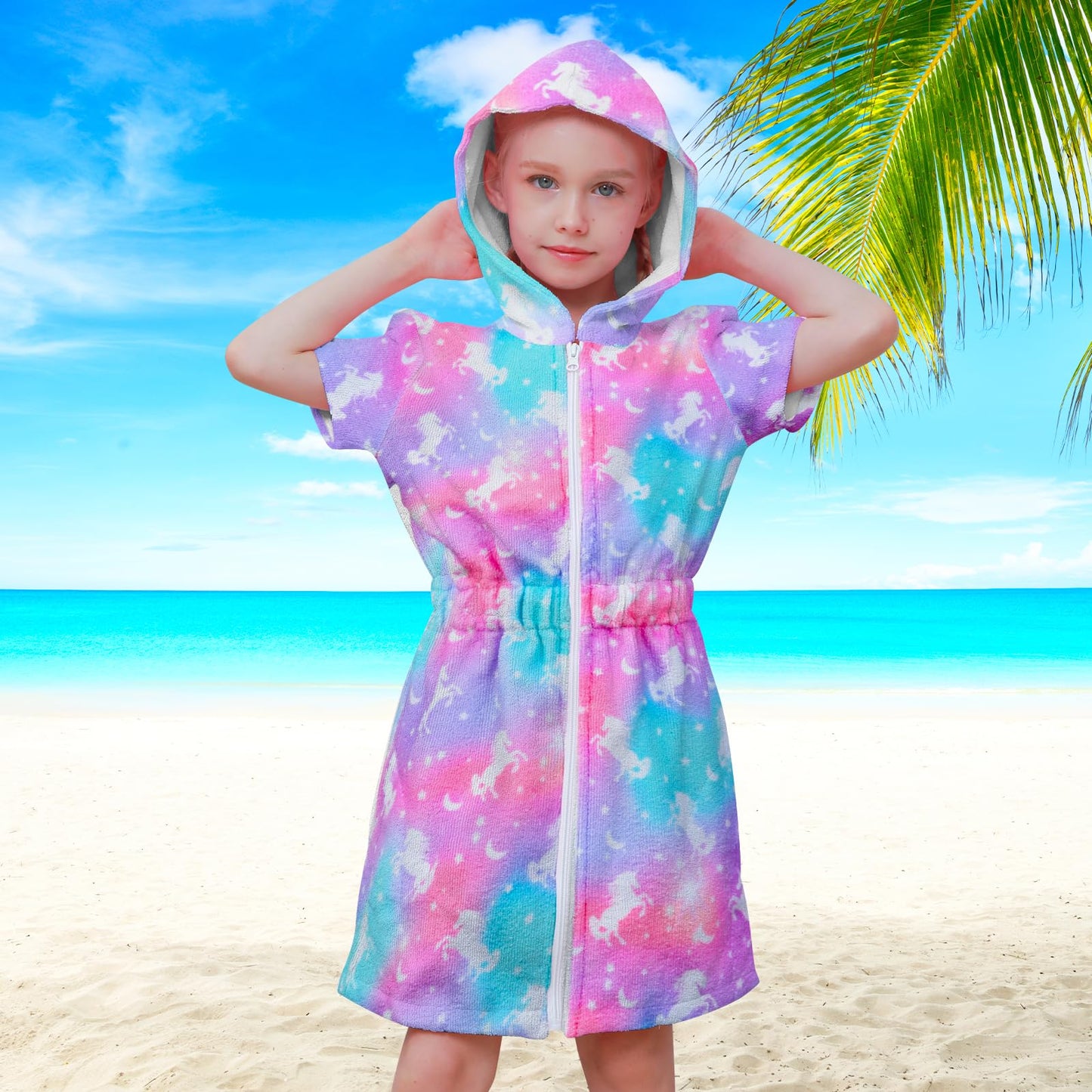 Sylfairy Cover Up for Girls Terry Swim Cover Ups Hooded Terry Kids Cover Up Bathing Suit Beach Dress 4-9Years