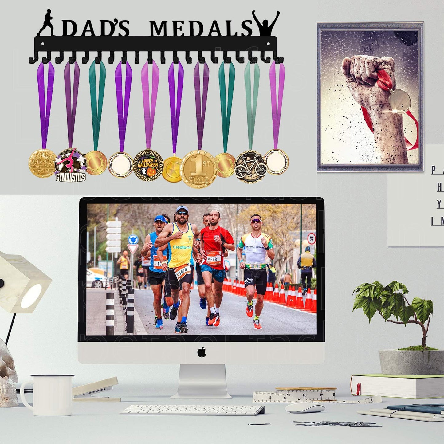 Lapetale Fashion Metal Medal Hanger Display for 63 Medals – She Believed She Could So She Did (16" Wide with 20 Hooks) - Black- Awesome Gifts-Patent NO.983560S