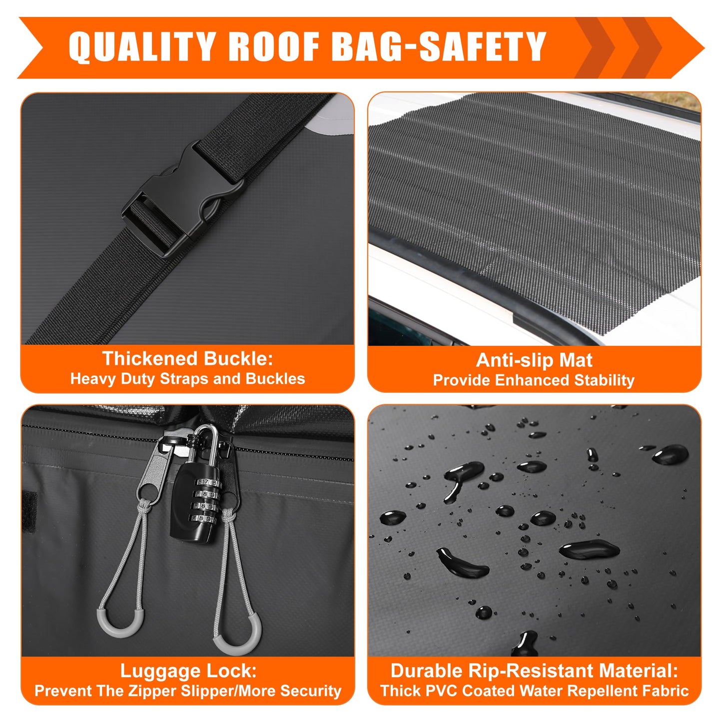 Sailnovo Rooftop Cargo Carrier Roof Bag,20 Cubic feet Soft PVC Waterproof Roof Bag for Most Vehicles with/Without Rack with Strap,Anti-Slip Mat,Padlock,Foldable Car Top Carrier for Road Trip Camping