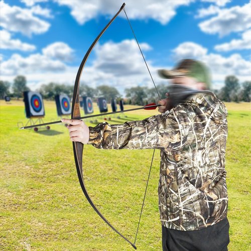 HANDBAIGE 52 Inch Traditional Longbow for Adults Archery Wooden Longbow Handmade Long Bow for Hunting Right Hand Bow Kit (25lbs)