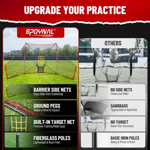 12x7 FT Baseball Net, Baseball & Softball Training Net with Barrier Side Nets - Pitching Net with Large Ball Collection System, Batting Practice Backstop, Baseball Training Equipment with Carry Bag