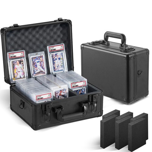 Graded Card Storage Box, Trading Cards Slab Carrying Case, 3 Row Black Hard Sports Cards Holder Boxes with 6 Dividers Fits for PSA BGS SGC Top Loaders Collection