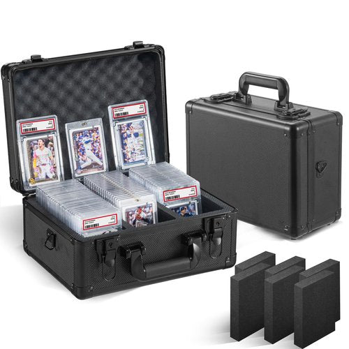 Graded Card Storage Box, Trading Cards Slab Carrying Case, 3 Row Black Hard Sports Cards Holder Boxes with 6 Dividers Fits for PSA BGS SGC Top Loaders Collection