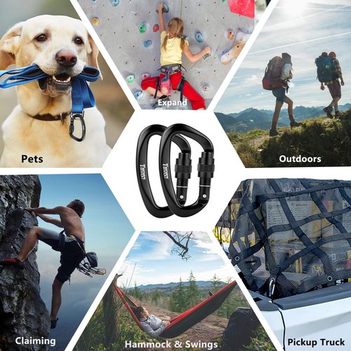 Climbing Locking Carabiner Clip Rappelling - Thorn 25KN Heavy Duty Large Screwgate Carabiners Clips for Rock Climbing,Mountaineer,Hammock,Camping,Gym,Black Pack of 5