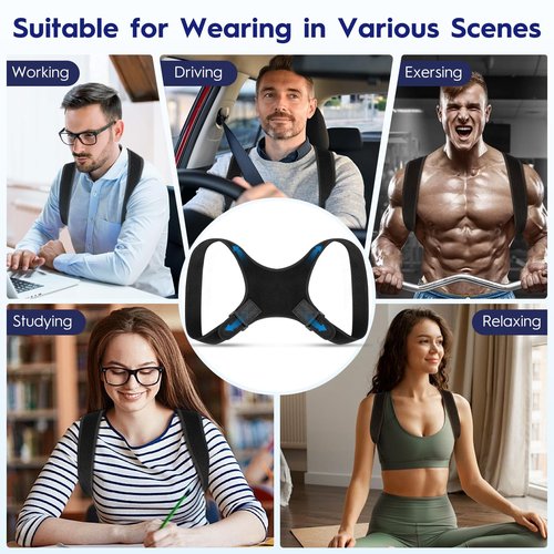 Back Brace Posture Corrector for Men and Women - Bionic System Newly Adjustable Upper Back Support Shoulder Posture Brace, Back Straightener Neck Pain Relief Black 7-004-1