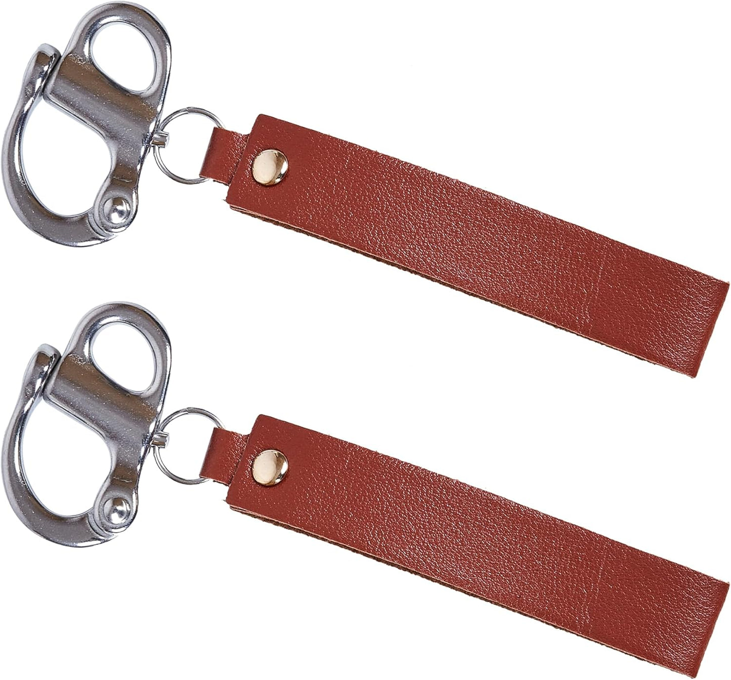 2 Pcs Firefighter Quick Release Shackle with Leather Handle, 316 Marine-Grade Stainless Steel Quick Release Clip, Fixed Snap Shackle Lanyard for SCBA Mask, Sailing Rigging Shackle, Boat Buckle