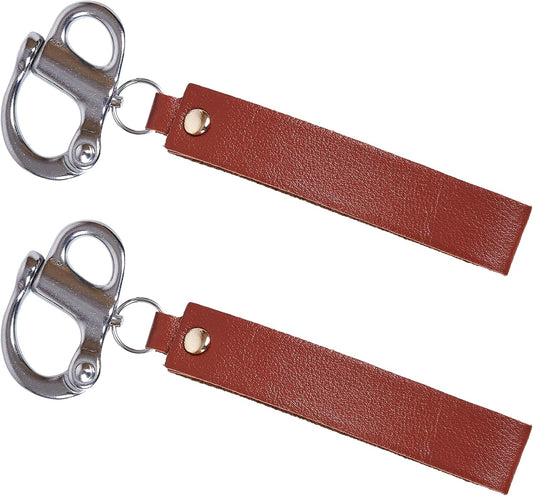 2 Pcs Firefighter Quick Release Shackle with Leather Handle, 316 Marine-Grade Stainless Steel Quick Release Clip, Fixed Snap Shackle Lanyard for SCBA Mask, Sailing Rigging Shackle, Boat Buckle