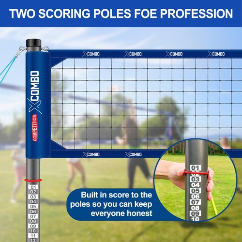 JOLORLY Professional Volleyball Net Set Heavy Duty for Outdoor Backyard Portable with Aluminum Adjustable Height Scoring Poles, Regulation Nets System for Tournament, Grass (Blue)