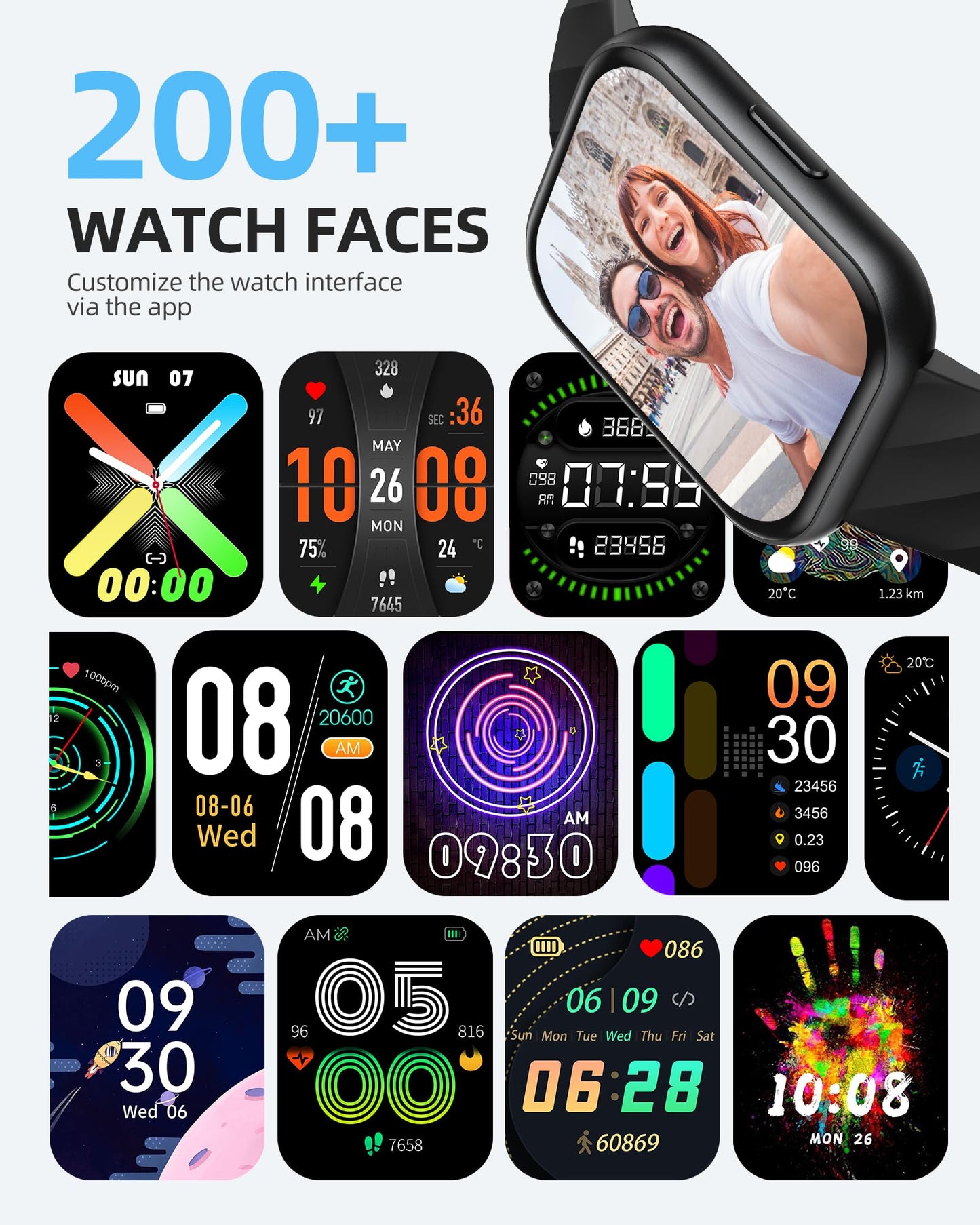 Parsonver Smart Watch, 5ATM Waterproof Watch for Swimming, Fitness Activity Tracker with 110+ Sports Modes, Heart Rate/Sleep/SpO2/Calories Monitor, Pedometer, Fitness Watch for Android & iPhone, Black
