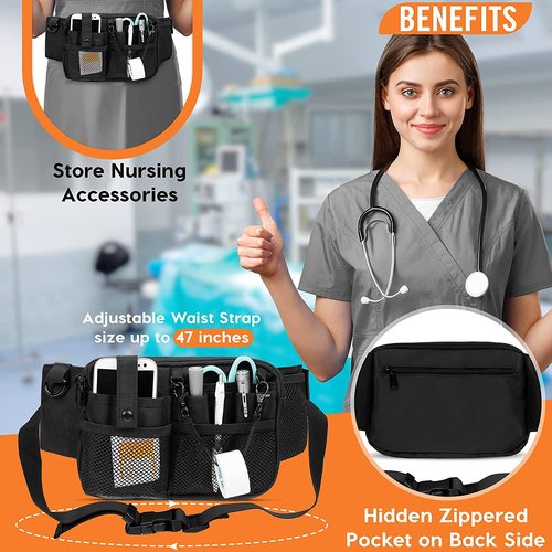 Nurse Fanny Pack with Medical Supply Pockets, Adjustable Strap Extends from 25" to 47",Utility Storage, Nurse Essentials for Work,Nurse Gifts;Black