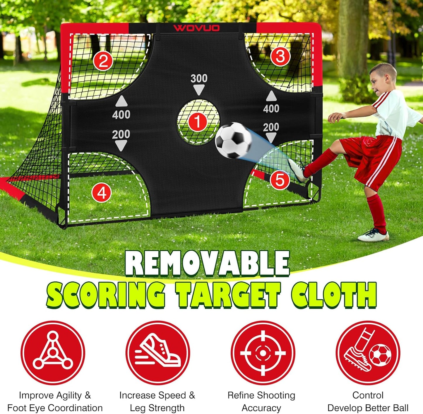 Kids Soccer Goals for Backyard Set of 2, 6x4 ft Portable Toddler Soccer Goal Training Equipment with Soccer Target, Ball, Cones, Soccer Net for Kids Age 3-5 6-8 8-12 10-12-14 Outdoor Sports Games Gift