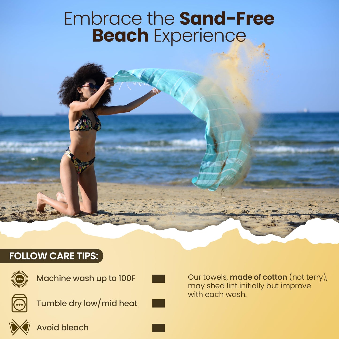 Gold CASE LYCIA Turkish Beach Towel Set of 6 – 100% Cotton Turkish Beach Towels Bulk 70 x 38'' – LYCIA Oversized, Quick Dry & Sand Free Beach Towel – Lightweight Towels Set in Black