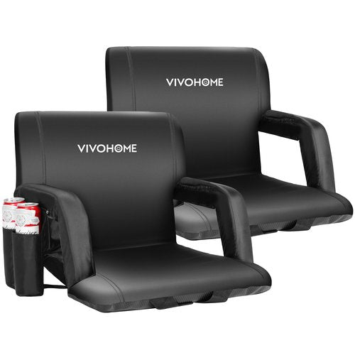 VIVOHOME Portable Reclining Stadium Seat Chairs for Bleachers with Padded Backrest and Adjustable Armrests, Set of 2
