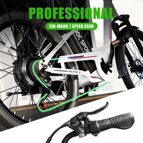 DDC SPORT 24 Inch Cruiser Electric Bike, E-Bike for Adult, Ebike with Removable Battery, Step Through Ebike for Women Men,City Electric Bicycle with Basket,for City Commuter (White)