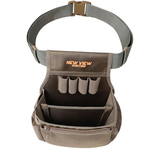 NEW VIEW Double Compartment Shell Bag - Shotgun Shell Pouch with 59 Inch Waist Belt & Chock Holder - Holds 60 Hulls, Fast Shell Removal - Shooting Accessories for Sporting Clays, Trap Shooting